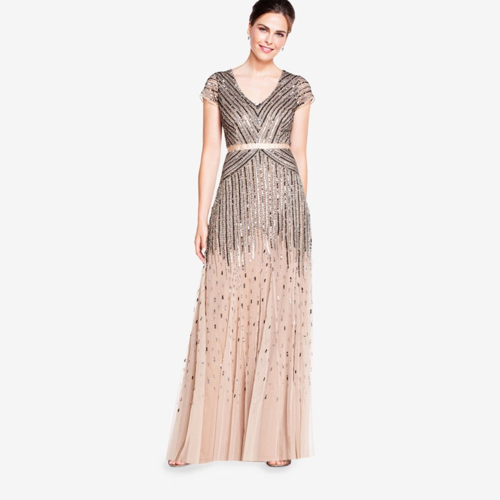 Adrianna Papell V Neck Gown